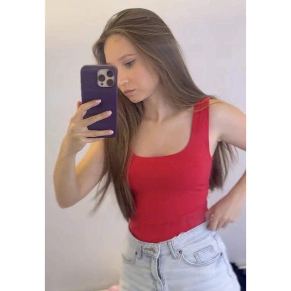 OLD NAVY Red Cropped Double-Layer Scoop-Neck Tank Top